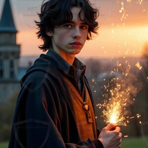 Explore AI-generated House Ravenclaw art handsome shirtless wizards from the raven house of Hogwarts summoning massive protective ravens. Fantasy wizard school digital art.