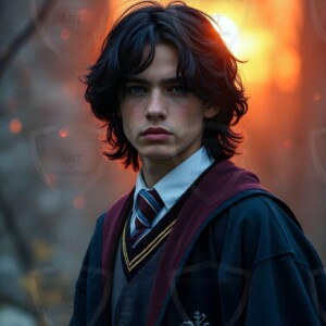 Explore AI-generated House Ravenclaw art handsome shirtless wizards from the raven house of Hogwarts summoning massive protective ravens. Fantasy wizard school digital art.