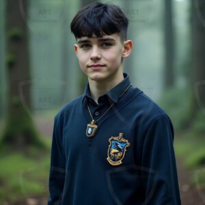 Explore AI-generated House Ravenclaw art handsome shirtless wizards from the raven house of Hogwarts summoning massive protective ravens. Fantasy wizard school digital art.