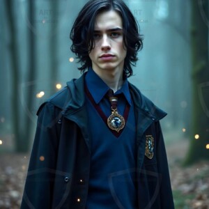 Explore AI-generated House Ravenclaw art handsome shirtless wizards from the raven house of Hogwarts summoning massive protective ravens. Fantasy wizard school digital art.