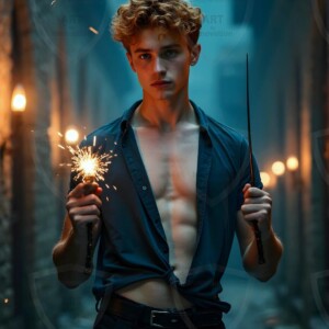 Explore AI-generated House Ravenclaw art handsome shirtless wizards from the raven house of Hogwarts summoning massive protective ravens. Fantasy wizard school digital art.
