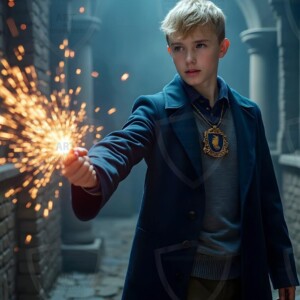 Explore AI-generated House Ravenclaw art handsome shirtless wizards from the raven house of Hogwarts summoning massive protective ravens. Fantasy wizard school digital art.