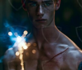 AI-generated wizards of the lion house handsome shirtless mages of the wizard academy conjuring great white lions in cinematic UHD fantasy art.