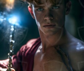 AI-generated wizards of the lion house handsome shirtless mages of the wizard academy conjuring great white lions in cinematic UHD fantasy art.