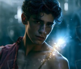 AI-generated wizards of the lion house handsome shirtless mages of the wizard academy conjuring great white lions in cinematic UHD fantasy art.