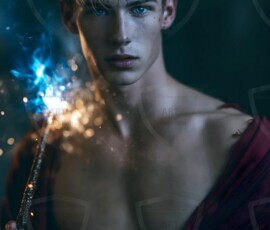 AI-generated wizards of the lion house handsome shirtless mages of the wizard academy conjuring great white lions in cinematic UHD fantasy art.