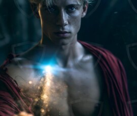 AI-generated wizards of the lion house handsome shirtless mages of the wizard academy conjuring great white lions in cinematic UHD fantasy art.