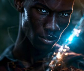 AI-generated wizards of the lion house handsome shirtless mages of the wizard academy conjuring great white lions in cinematic UHD fantasy art.