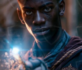AI-generated wizards of the lion house handsome shirtless mages of the wizard academy conjuring great white lions in cinematic UHD fantasy art.