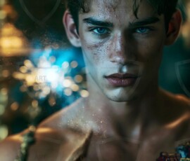 AI-generated wizards of the lion house handsome shirtless mages of the wizard academy conjuring great white lions in cinematic UHD fantasy art.
