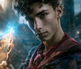 AI-generated wizards of the lion house handsome shirtless mages of the wizard academy conjuring great white lions in cinematic UHD fantasy art.