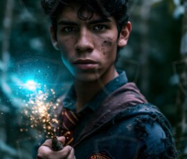 AI-generated wizards of the lion house handsome shirtless mages of the wizard academy conjuring great white lions in cinematic UHD fantasy art.