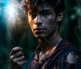 AI-generated wizards of the lion house handsome shirtless mages of the wizard academy conjuring great white lions in cinematic UHD fantasy art.