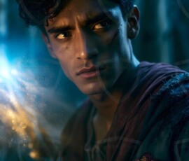 AI-generated wizards of the lion house handsome shirtless mages of the wizard academy conjuring great white lions in cinematic UHD fantasy art.