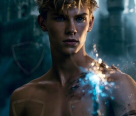 AI-generated wizards of the lion house handsome shirtless mages of the wizard academy conjuring great white lions in cinematic UHD fantasy art.