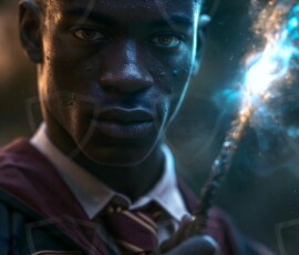 AI-generated wizards of the lion house handsome shirtless mages of the wizard academy conjuring great white lions in cinematic UHD fantasy art.