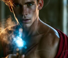 AI-generated wizards of the lion house handsome shirtless mages of the wizard academy conjuring great white lions in cinematic UHD fantasy art.