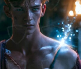 AI-generated wizards of the lion house handsome shirtless mages of the wizard academy conjuring great white lions in cinematic UHD fantasy art.