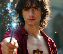 AI-generated wizards of the lion house handsome shirtless mages of the wizard academy conjuring great white lions in cinematic UHD fantasy art.
