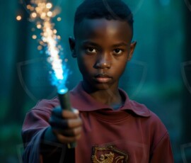 AI-generated wizards of the lion house handsome shirtless mages of the wizard academy conjuring great white lions in cinematic UHD fantasy art.