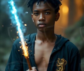 AI-generated wizards of the lion house handsome shirtless mages of the wizard academy conjuring great white lions in cinematic UHD fantasy art.
