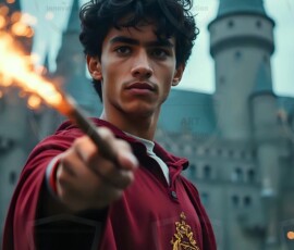 AI-generated wizards of the lion house handsome shirtless mages of the wizard academy conjuring great white lions in cinematic UHD fantasy art.
