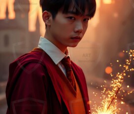 AI-generated wizards of the lion house handsome shirtless mages of the wizard academy conjuring great white lions in cinematic UHD fantasy art.