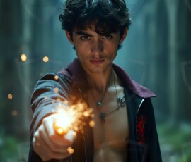 AI-generated wizards of the lion house handsome shirtless mages of the wizard academy conjuring great white lions in cinematic UHD fantasy art.