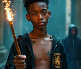 AI-generated wizards of the lion house handsome shirtless mages of the wizard academy conjuring great white lions in cinematic UHD fantasy art.