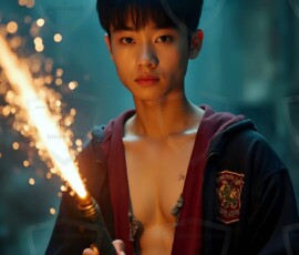 AI-generated wizards of the lion house handsome shirtless mages of the wizard academy conjuring great white lions in cinematic UHD fantasy art.