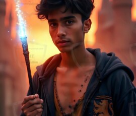 AI-generated wizards of the lion house handsome shirtless mages of the wizard academy conjuring great white lions in cinematic UHD fantasy art.