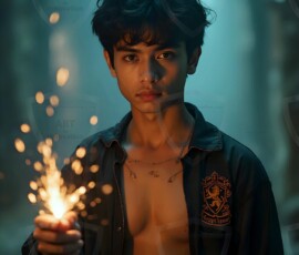 AI-generated wizards of the lion house handsome shirtless mages of the wizard academy conjuring great white lions in cinematic UHD fantasy art.