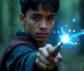 AI-generated wizards of the lion house handsome shirtless mages of the wizard academy conjuring great white lions in cinematic UHD fantasy art.