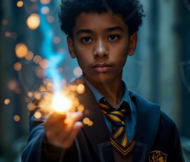 AI-generated wizards of the lion house handsome shirtless mages of the wizard academy conjuring great white lions in cinematic UHD fantasy art.