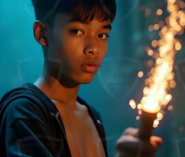 AI-generated wizards of the lion house handsome shirtless mages of the wizard academy conjuring great white lions in cinematic UHD fantasy art.