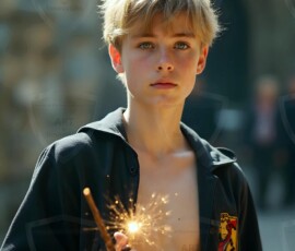 AI-generated wizards of the lion house handsome shirtless mages of the wizard academy conjuring great white lions in cinematic UHD fantasy art.