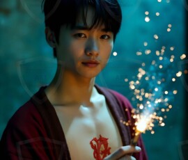 AI-generated wizards of the lion house handsome shirtless mages of the wizard academy conjuring great white lions in cinematic UHD fantasy art.