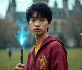 AI-generated wizards of the lion house handsome shirtless mages of the wizard academy conjuring great white lions in cinematic UHD fantasy art.