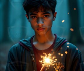 AI-generated wizards of the lion house handsome shirtless mages of the wizard academy conjuring great white lions in cinematic UHD fantasy art.