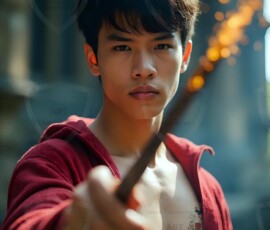 AI-generated wizards of the lion house handsome shirtless mages of the wizard academy conjuring great white lions in cinematic UHD fantasy art.