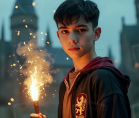 AI-generated wizards of the lion house handsome shirtless mages of the wizard academy conjuring great white lions in cinematic UHD fantasy art.