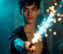 AI-generated wizards of the lion house handsome shirtless mages of the wizard academy conjuring great white lions in cinematic UHD fantasy art.