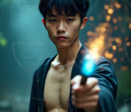 AI-generated wizards of the lion house handsome shirtless mages of the wizard academy conjuring great white lions in cinematic UHD fantasy art.