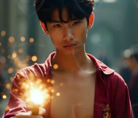 AI-generated wizards of the lion house handsome shirtless mages of the wizard academy conjuring great white lions in cinematic UHD fantasy art.
