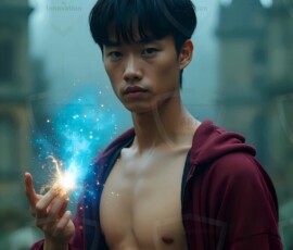 AI-generated wizards of the lion house handsome shirtless mages of the wizard academy conjuring great white lions in cinematic UHD fantasy art.