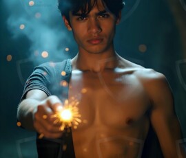 AI-generated wizards of the lion house handsome shirtless mages of the wizard academy conjuring great white lions in cinematic UHD fantasy art.