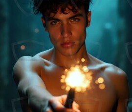 AI-generated wizards of the lion house handsome shirtless mages of the wizard academy conjuring great white lions in cinematic UHD fantasy art.