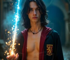 AI-generated wizards of the lion house handsome shirtless mages of the wizard academy conjuring great white lions in cinematic UHD fantasy art.