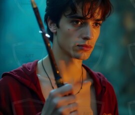 AI-generated wizards of the lion house handsome shirtless mages of the wizard academy conjuring great white lions in cinematic UHD fantasy art.