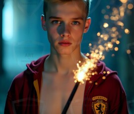 AI-generated wizards of the lion house handsome shirtless mages of the wizard academy conjuring great white lions in cinematic UHD fantasy art.